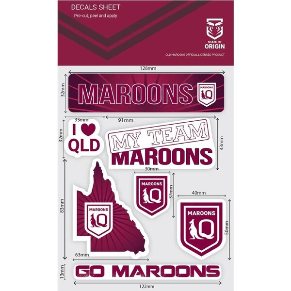 State of Origin Queensland QLD Maroons Sticker DECAL Sheet