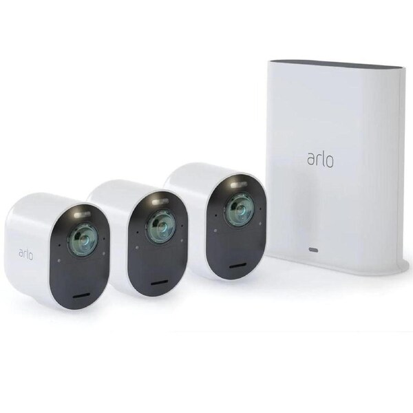 Arlo Ultra 2 Security Spotlight Camera 4K UHD Wireless System 3 Cameras & Smart Hub