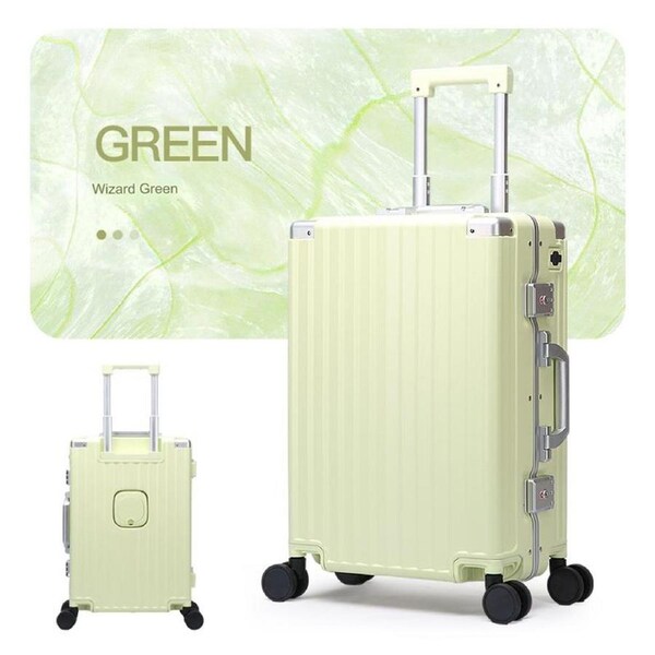 BOPAI Aluminium Frame Luggage Suitcase Lightweight with TSA locker 8 wheels 360 degree rolling HardCase B9253 20?? 26?? 2 Pieces Suitcase Set Green