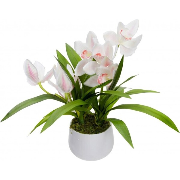 43cm Faux Cymbidium in Pot Artificial Flower Fake - Cream