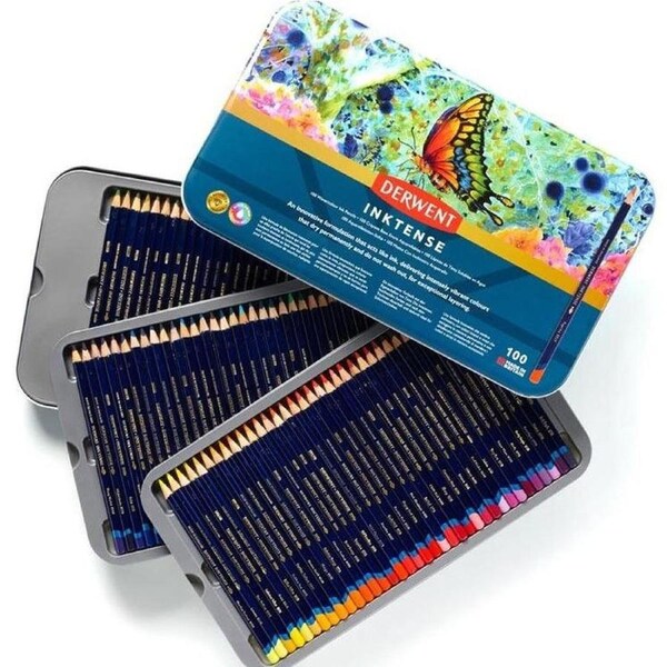 Derwent 100 Inktense Colour Pencils Tin Set Mix With Water Professional Pencil