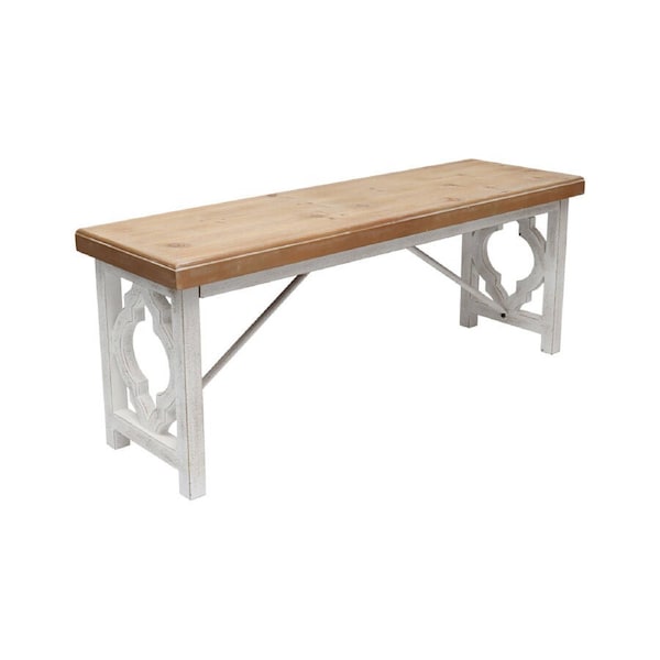 Willow & Silk Wooden Bench Hamptons - Natural / Distressed Gold 112cm