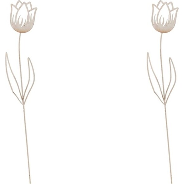 2x Urban 49cm Metal Fleur Flower Stake Antique White Outdoor Garden Decor Assort
