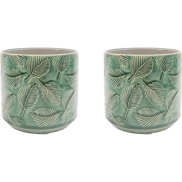 2x Urban Cairo Leaf Mini 10.5cm Ceramic Planter Outdoor Garden Plant Pot Emerald