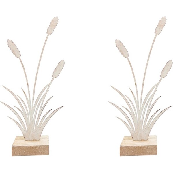2x Urban 23cm Metal Fleur Reeds Outdoor Garden Lawn Home Decoration Antique WHT