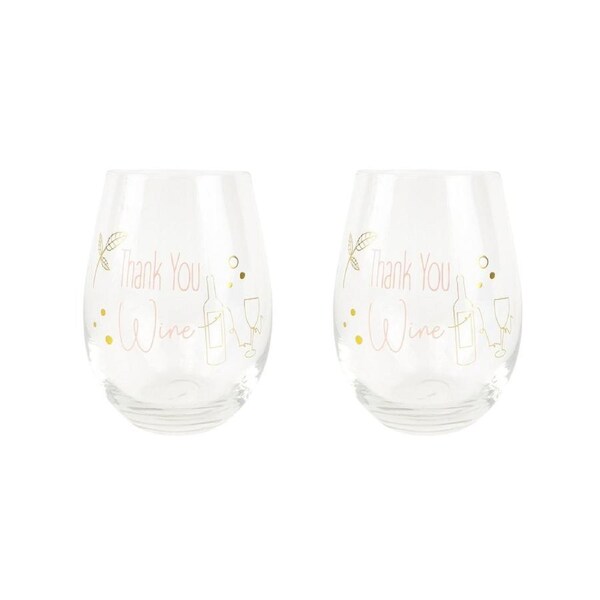 2x Urban 12cm Thank you Wine Glass Stemless Drinkware Party Drink Cup Pink/Gold