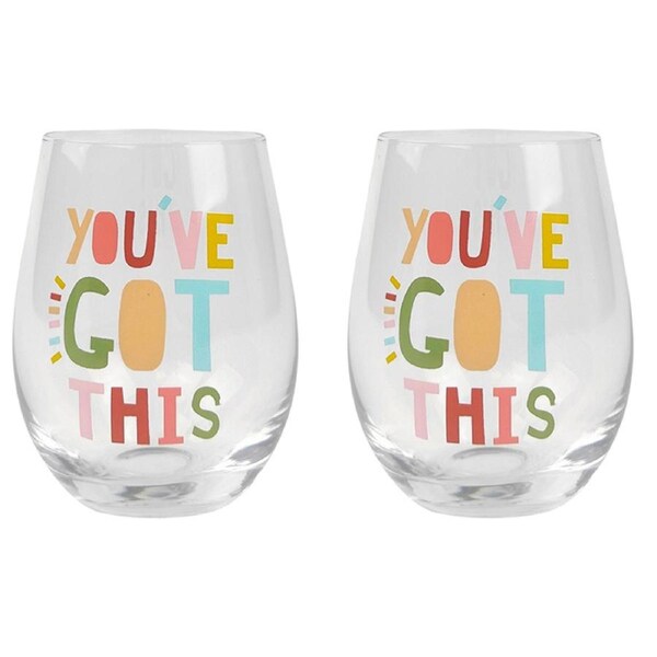 2x Urban 12cm Wine Glass Stemless Glassware Drink Cup Funky Quote Youve Got This