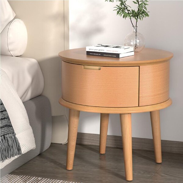 1 Drawer Artiss Bedside Table Curved - ENZO Oak