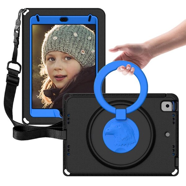 ZUSLAB iPad 6 Case with Screen Protector Hybrid Shockproof Rugged Cover Handle Grip Kickstand Strap Holder for Apple 9.7 inch (2018) - Black
