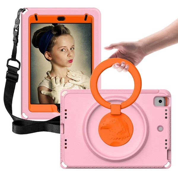 ZUSLAB iPad 7 Case with Screen Protector Hybrid Shockproof Rugged Cover Handle Grip Kickstand Strap Holder for Apple 10.2 inch (2019) - Pink