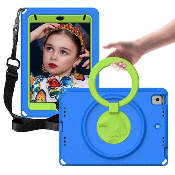 ZUSLAB iPad 7 Case with Screen Protector Hybrid Shockproof Rugged Cover Handle Grip Kickstand Strap Holder for Apple 10.2 inch (2019) - Blue
