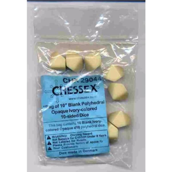 CHX 29044 Blank Dice - D10 Ivory (10 / Bag)