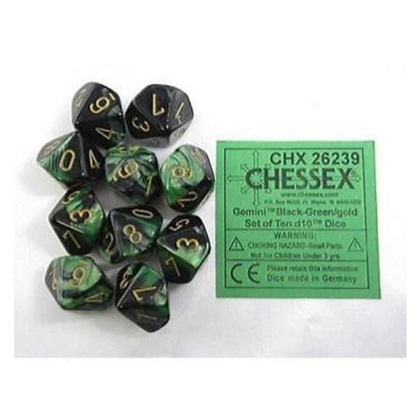 Polyhedral Dice - 10D10 Gemini Polyhedral Black-Green