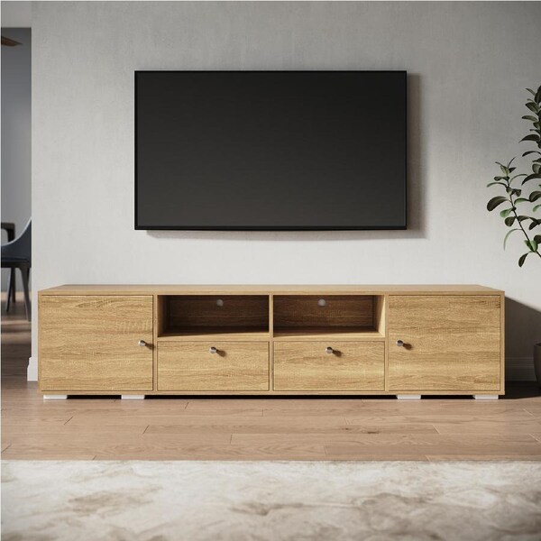 ELEGANT TV Cabinet Entertainment Unit in Oak 180cm with 2 Open Storage & 4 Closed Storage