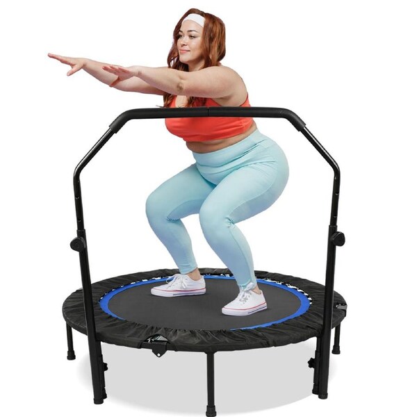 ADVWIN 48-inch Foldable Trampoline with Adjustable Handle, Fitness Jump Trampoline Blue