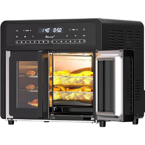 Advwin Air Fryer Oven, 27.5Qt/26L Kitchen Fried Air Oven - Dual Door Convection Oven Cooker - Independent Heating - 16-in-1 Digital Touch Convection Countertop Oven - 3*Baking Basket, 3*Pans, 3*Shelf