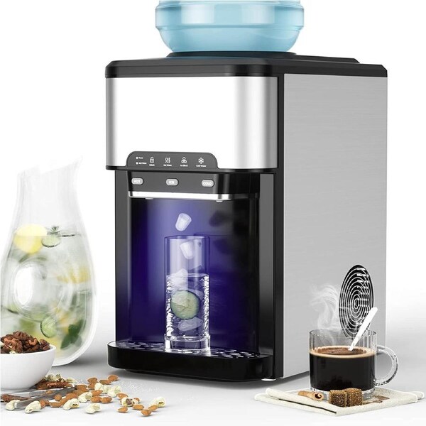 ADVWIN 3 in 1 Ice Maker, Portable Ice Maker Machine with Water Dispenser, Hot/Cold Water Machine Countertop 20KG/44Lbs Daily