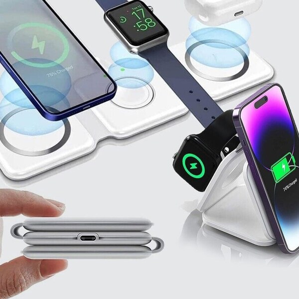 3in1 Foldable Wireless Charger Magnetic Fast Charging Pad Iphone Airpods Watch