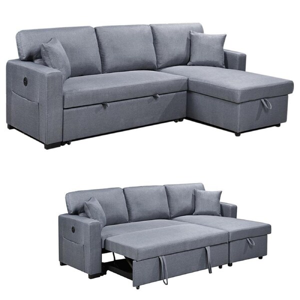 Foret 3 Seater Sofa Bed Modular Corner USB Pullout Lounge Storage Chaise Fabric