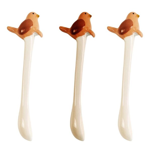 3x Urban Bird 12cm Ceramic Hanging Spoon Animal Stirrer For Mug/Cup White/Blue