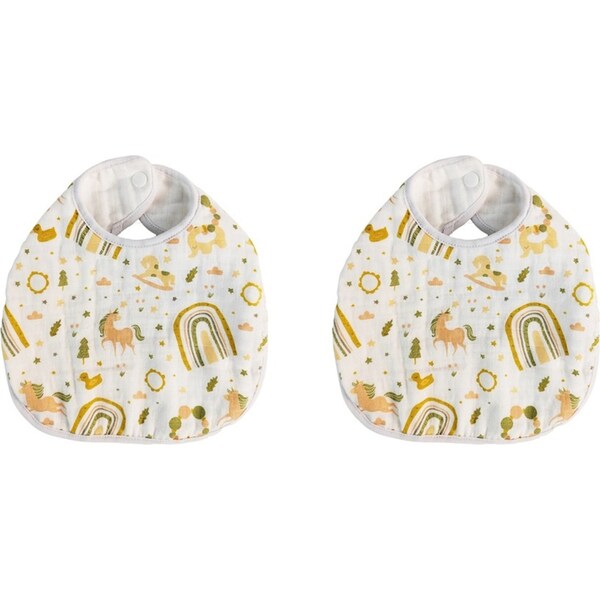 2x Urban Unicorn 24x30cm Cotton Muslin Neck Bib Baby/Infant Feeding Pink/Mustard