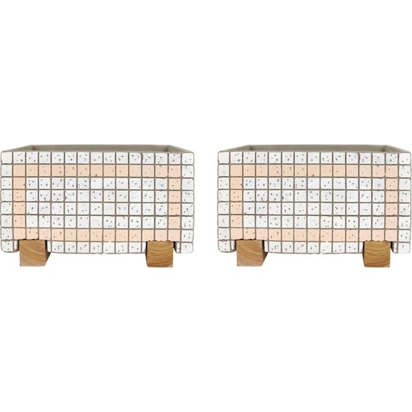 2x Urban Brix Rectangular 26cm Concrete Planter Plant Pot Home Decor White/Pink