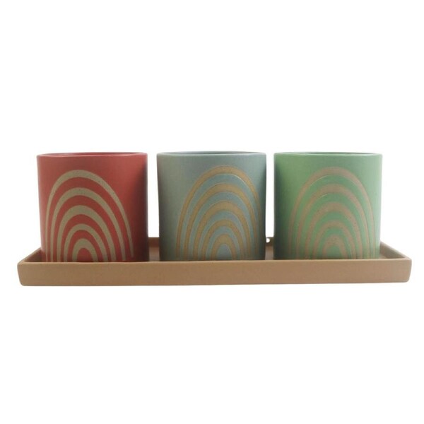 3pc Urban Shae Rainbow Ceramic Planter w/ Tray Flower/Plant Pot Green/Blue/Peach
