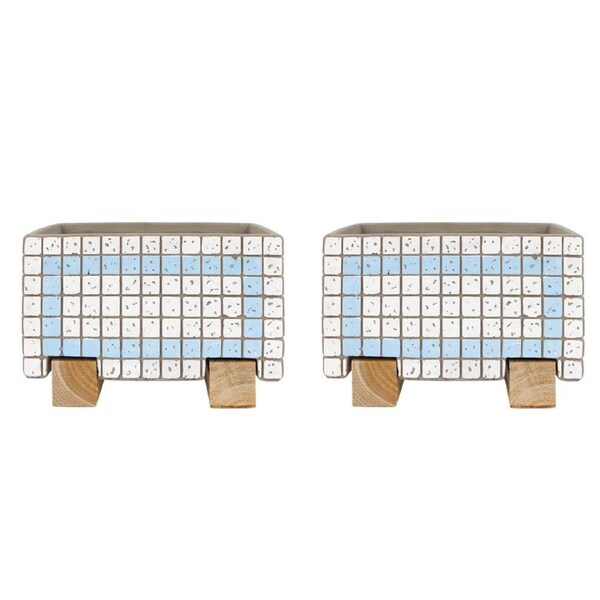 2x Urban Brix Rectangular 21cm Concrete Planter Flower Pot Decor White/Blue