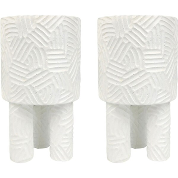 2x Urban Enola 21cm Concrete Tall Planter Flower/Plant Pot w/ Legs Decor White