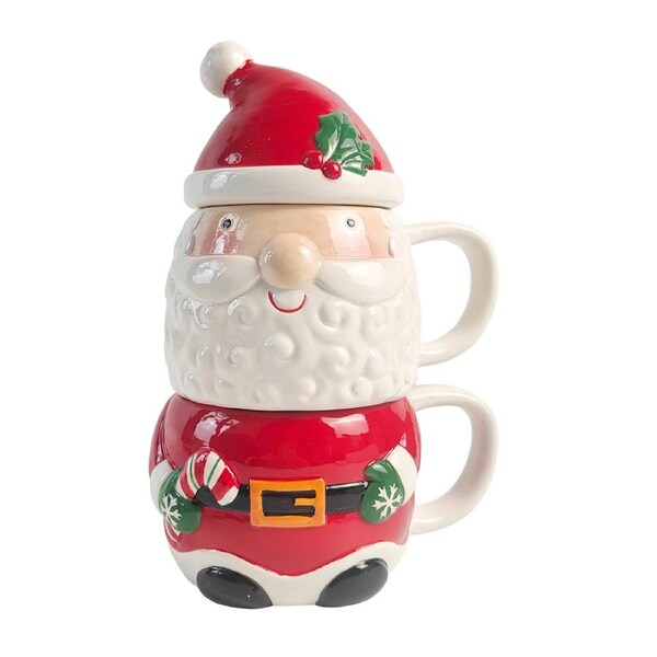 Urban Santa 23cm Ceramic Stacked Mug Set Christmas Display/Drink Cup Red/white