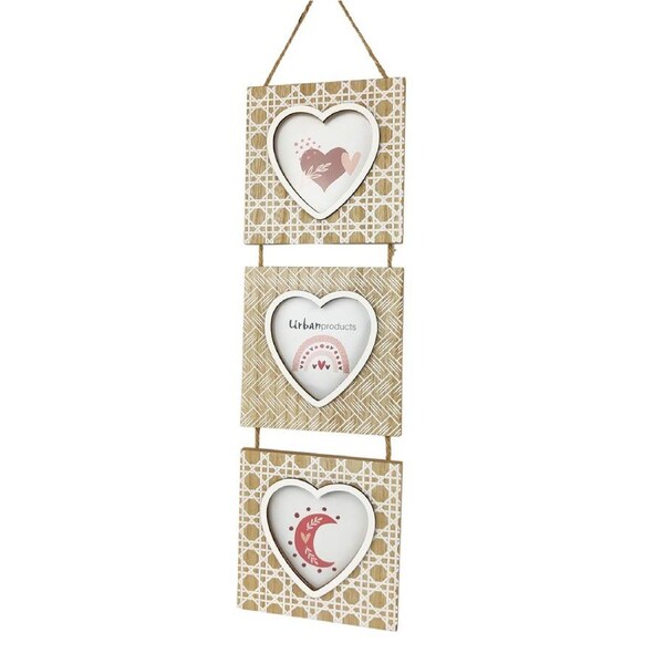 Urban Romie Triple Hanging 56cm Wooden Photo Frame Home Decor Display Natural