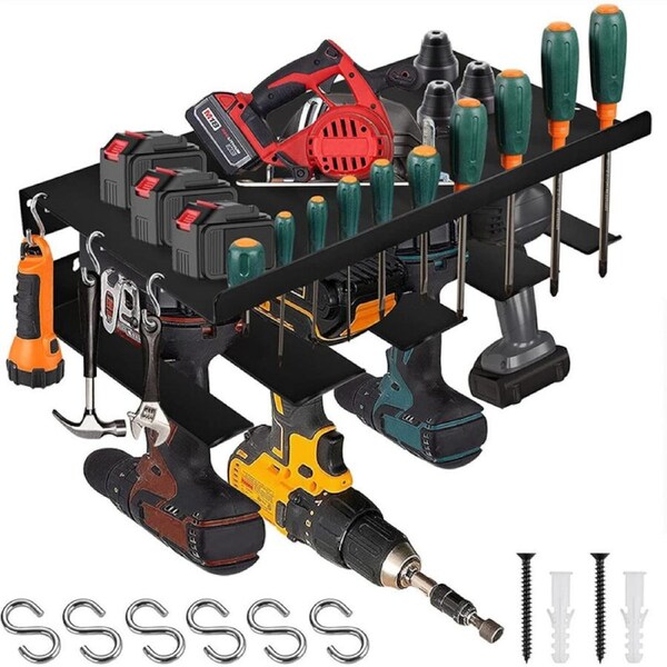 3Layer 5 Drills Power Tool Rack Organizer Heavy Duty Drill Holder Garage Wall Shelf