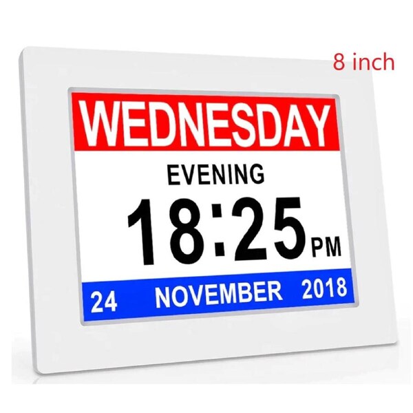 8inch LED Dementia Digital Calendar Clock Alarm Extra Large Day/Week/Month/Year