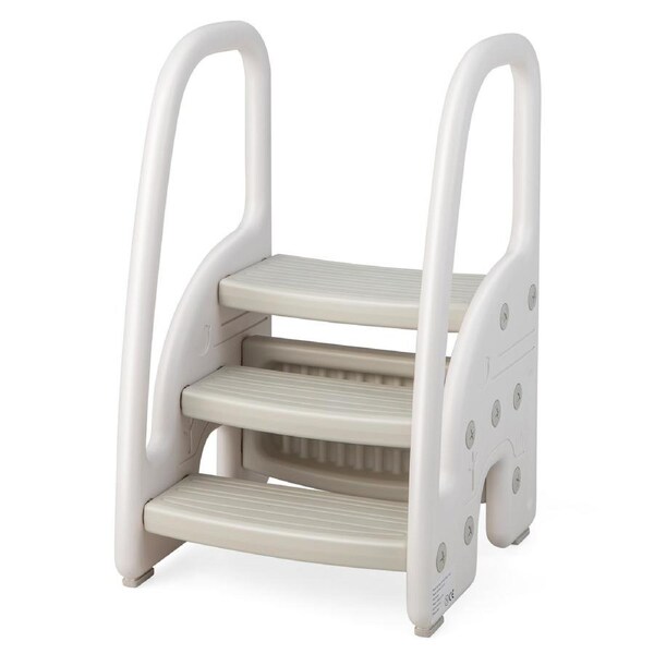Costway 3-Step Stool Learning Toilet Potty Training Helper Standing Tower Kitchen Bathroom Grey