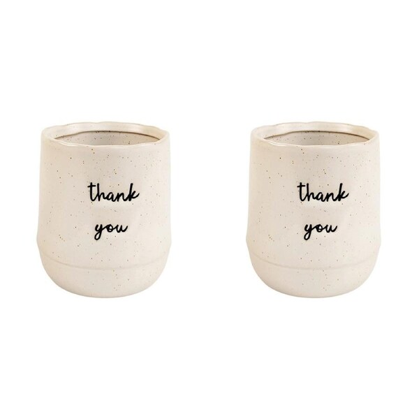2x Urban 9cm Ceramic Thank You Planter Plant/Flower Pot Home/Garden Decor White