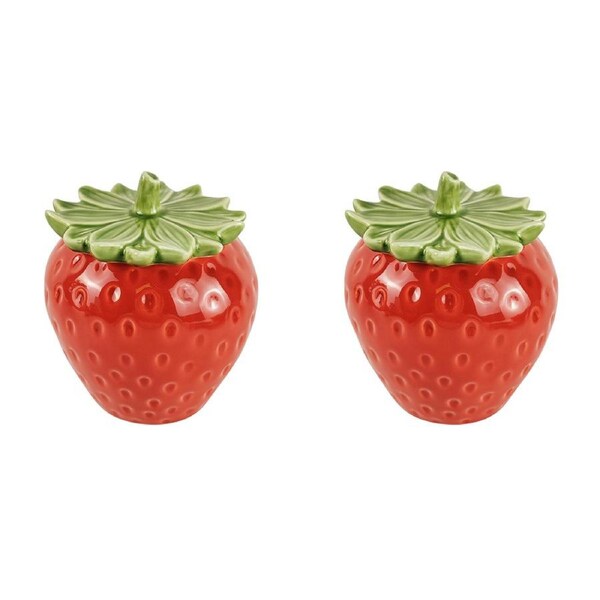 2x Urban 13cm Ceramic Strawberry Jar Snacks/Treats Container Storage w/ Lid Red