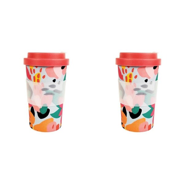 2x Urban 400ml Melody Eco Bamboo Mug Drinking Tumbler Juice/Soda Cup w/ Lid