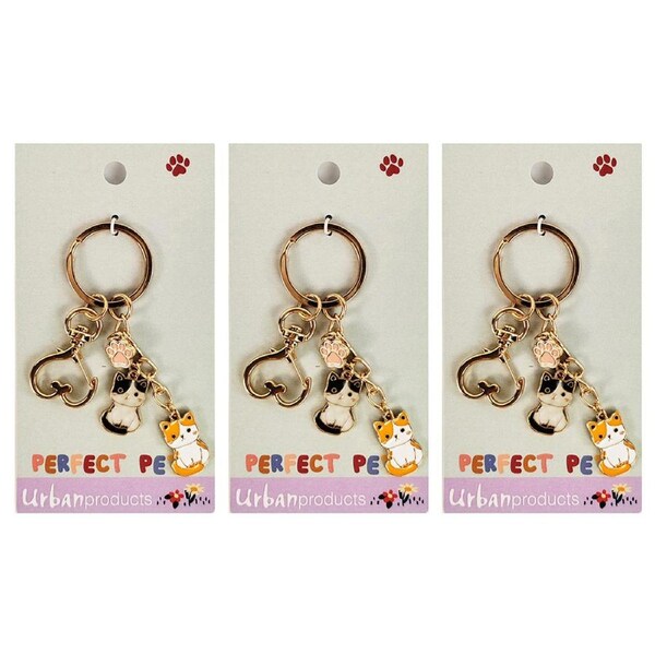 3x Urban Perfect Pets Metal/Enamel 11cm Cats Keyring Keychain Hanging Accessory