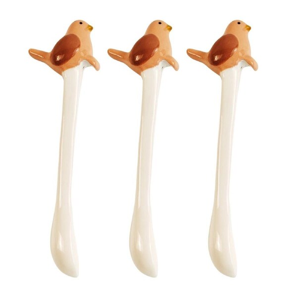 3x Urban 12cm Bird Ceramic Hanging Spoon Animal Stirrer For Coffee Cup/Mug Red