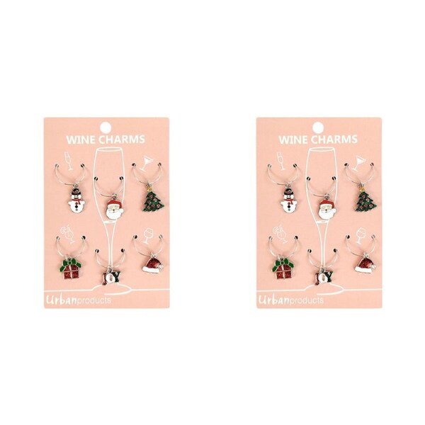 2x 6pc Urban Christmas 4cm Metal/Enamel Wine Drink Charms Ring Marker Accessory