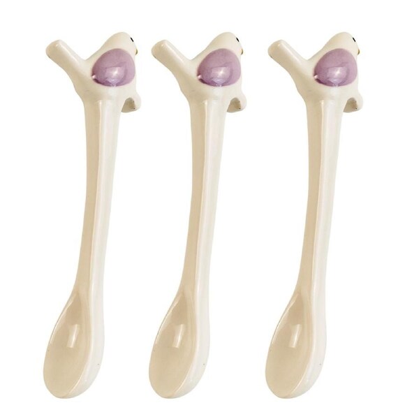 3x Urban 12cm Bird Ceramic Hanging Spoon Animal Stirrer For Cup/Mug White/Mauve