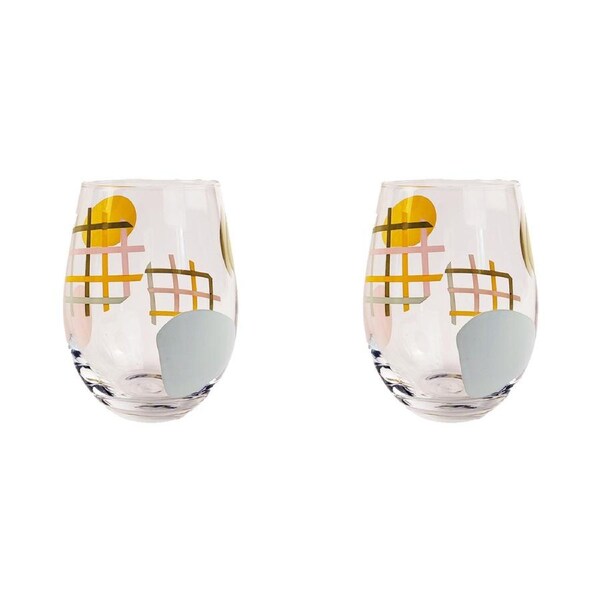 2x Urban 12cm Maldon Check Glass Drinking Juice/Milk Cup Drinkware Mustard/Pink