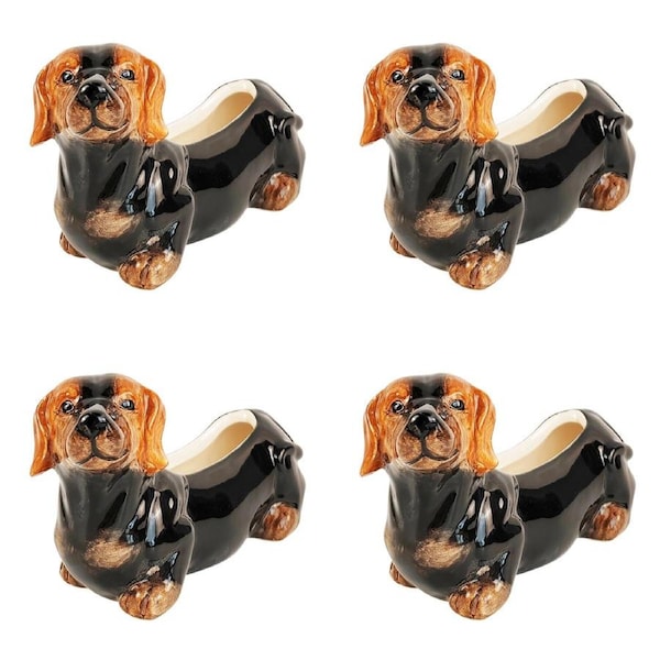 4x Urban 8.5cm Ceramic Cute Dachshund Planter Plant Pot Home/Garden Decor Brown