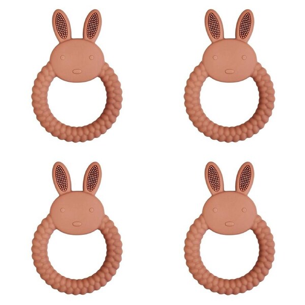 4x Urban Bunny 11cm Silicone Teether Ring Baby Teething Chew Toy Round Pink