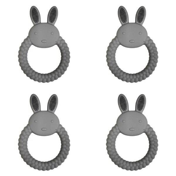 4x Urban Bunny 11cm Silicone Teether Ring Baby Teething Chew Toy Round Blue