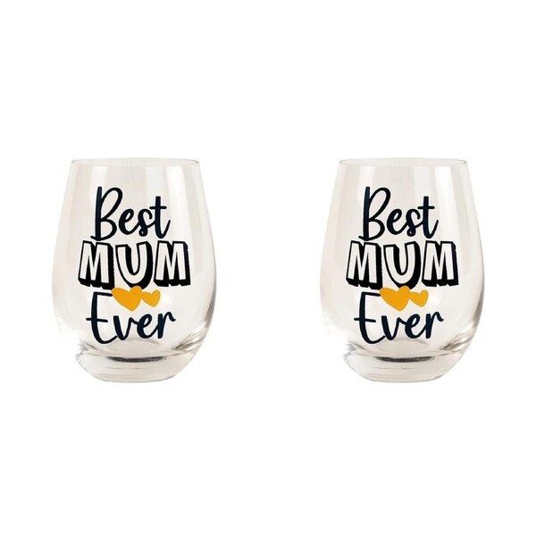 2x Urban 12cm Best Ever Mum Glass Drinking Stemless Cup Drinkware Tumbler Navy