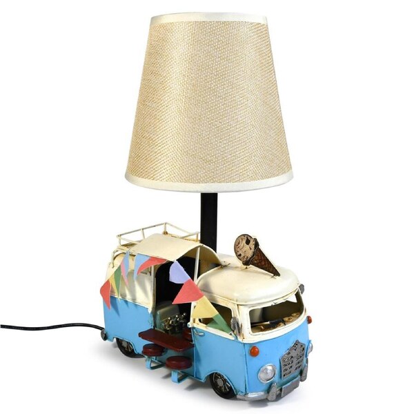 Auto Petit USB LED Desk/Table Lamp Retro Ice Cream Van Home Decor 20x30cm Blue