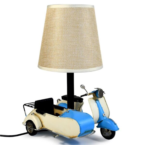 Auto Petit USB LED Desk/Table Lamp Scooter & Sidecar Home Decor 18x26cm Blue