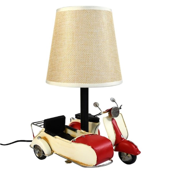 Auto Petit USB LED Desk/Table Lamp Scooter & Sidecar Home Decor 18x26cm Red