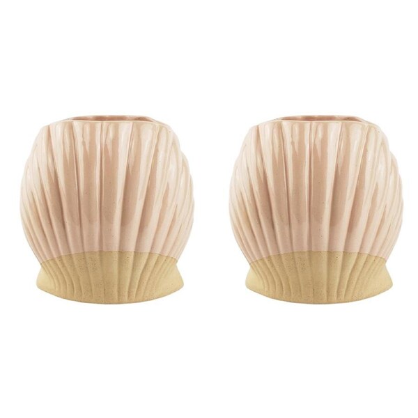 2x Urban Clam Shell 17cm Ceramic Planter Flower/Plant Pot Home Desk Decor Pink